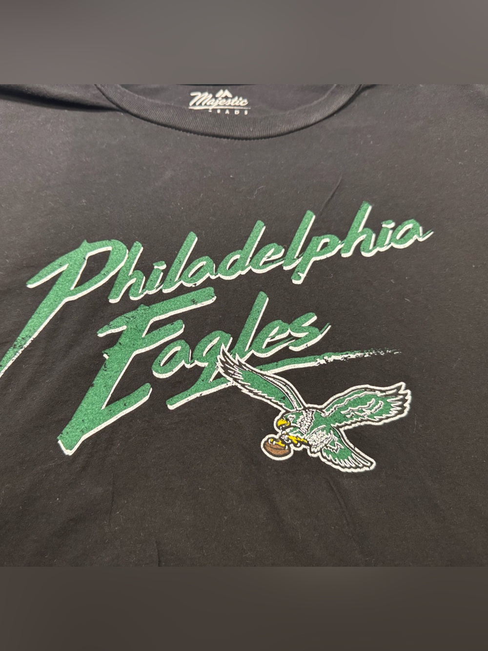 Majestic Black Crop Tee with Green Philadelphia Eagles Script - Picture 2 of 5